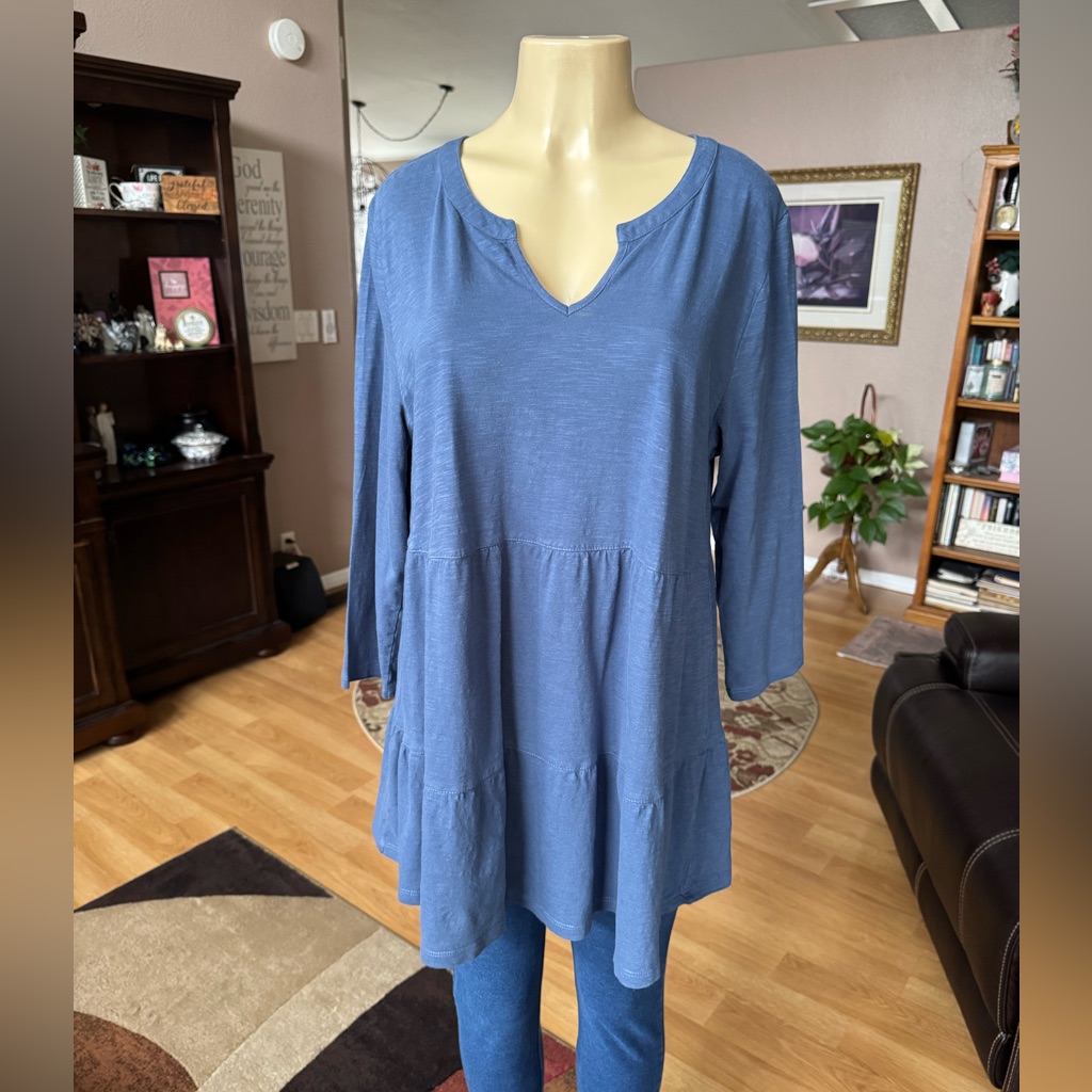 Style & Co Blue Long Sleeve Vneck Tunic-Size L